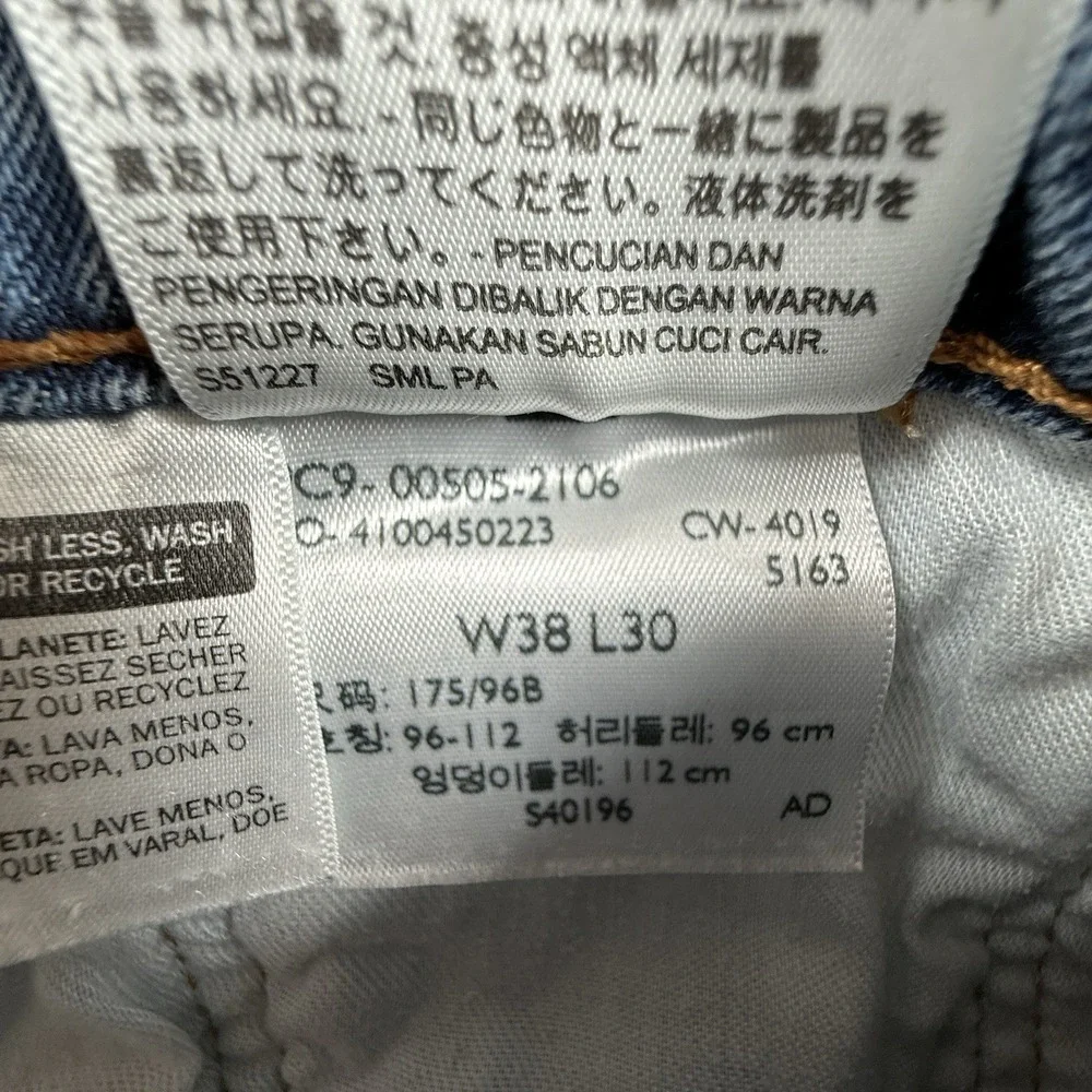 Levi's 505 Jeans Men 38X30 Blue Denim Casual Regular Fit Stone Wash Straight Leg